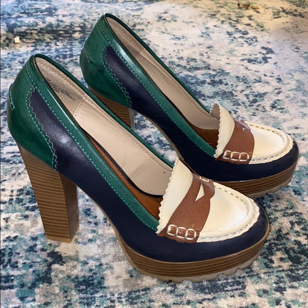 MIA leather loafer multicolor platform heels